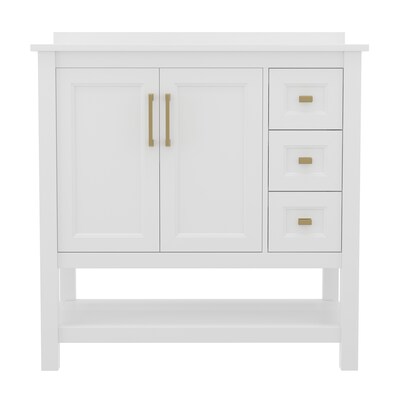 Flash Furniture Vega Bathroom Vanity with Sink, 36 Inch, White/Gold (FSVEGA36KDWHGLD)