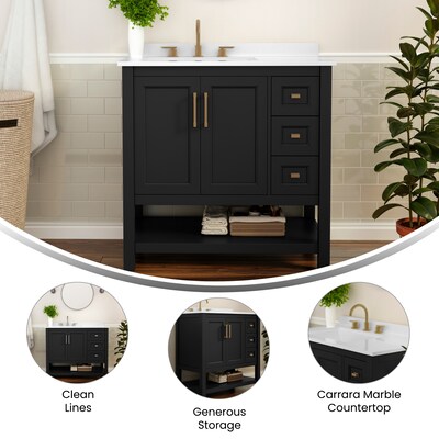 Flash Furniture Vega Bathroom Vanity with Sink, 36 Inch, Black/Gold (FSVEGA36KDBKGLD)
