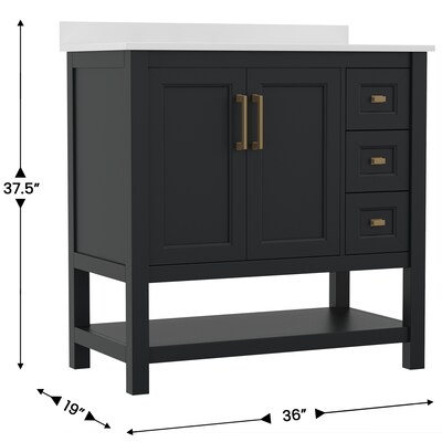 Flash Furniture Vega Bathroom Vanity with Sink, 36 Inch, Black/Gold (FSVEGA36KDBKGLD)