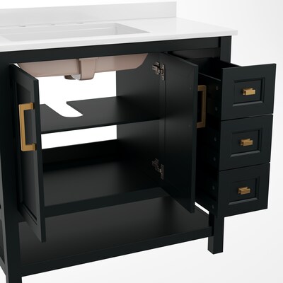 Flash Furniture Vega Bathroom Vanity with Sink, 36 Inch, Black/Gold (FSVEGA36KDBKGLD)