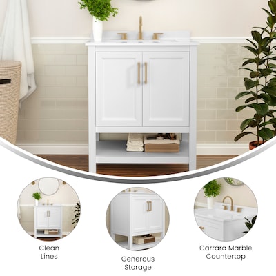 Flash Furniture Vega Bathroom Vanity with Sink, 30 Inch, White/Gold (FSVEGA30WHGLD)