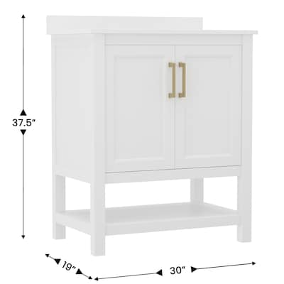 Flash Furniture Vega Bathroom Vanity with Sink, 30 Inch, White/Gold (FSVEGA30WHGLD)