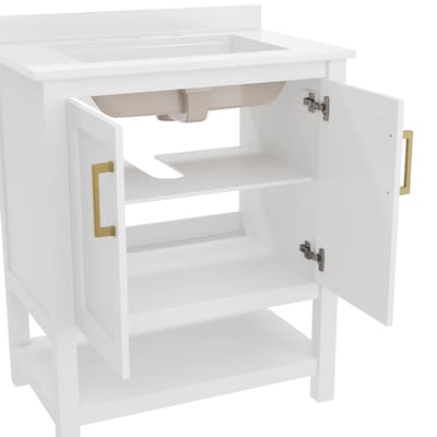Flash Furniture Vega Bathroom Vanity with Sink, 30 Inch, White/Gold (FSVEGA30WHGLD)
