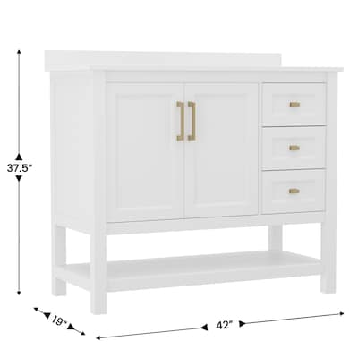 Flash Furniture Vega Bathroom Vanity with Sink, 42 Inch, White/Gold (FSVEGA42WHGLD)