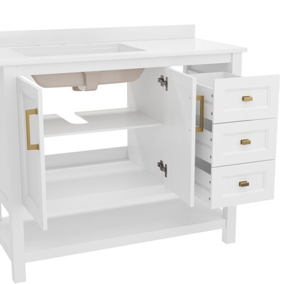 Flash Furniture Vega Bathroom Vanity with Sink, 42 Inch, White/Gold (FSVEGA42WHGLD)