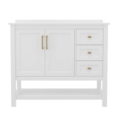 Flash Furniture Vega Bathroom Vanity with Sink, 42 Inch, White/Gold (FSVEGA42WHGLD)