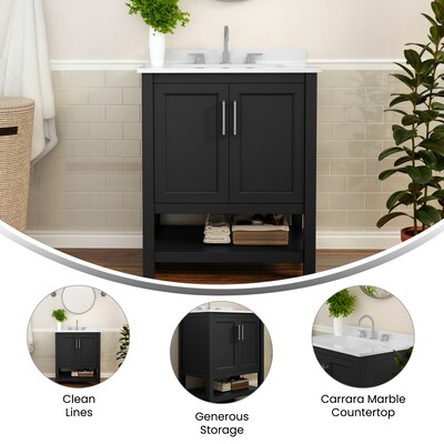 Flash Furniture Vega Bathroom Vanity with Sink, 30 Inch, Black (FSVEGA30BK)
