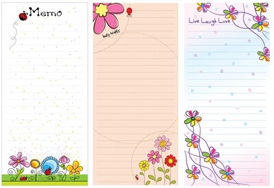 Inkology Whimsical Garden Magnetic Memo Pads, Assorted, 7.5 x 3.5, 12 Pack (6978)