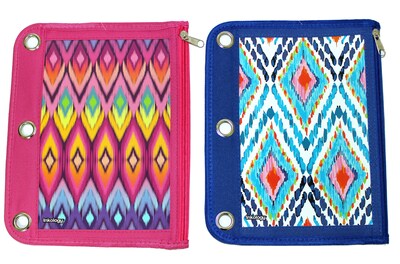 Inkology Ikat Binder Pencil Pouch, Assorted, 6 Pack (4141)