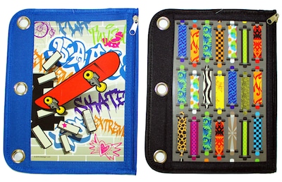 Inkology Skateboard Binder Pencil Pouch, Assorted, 6 Pack (4370)