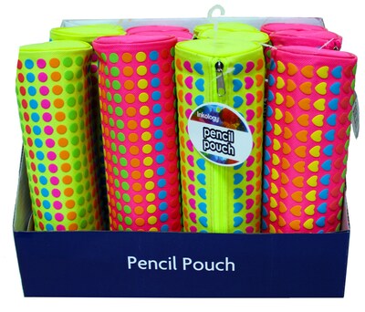 Inkology Puff Print Round Pencil Pouch, Assorted, 8.25 x 2.75, 6 Pack (4288)