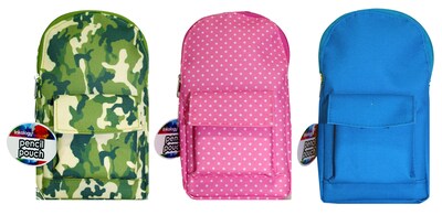 Inkology Back Pack Pencil Pouch, Assorted, 12 Pack (4899)