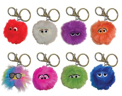 Inkology Fluffles Key Chains, Assorted, 2 x 2, 16 Pack (6046)