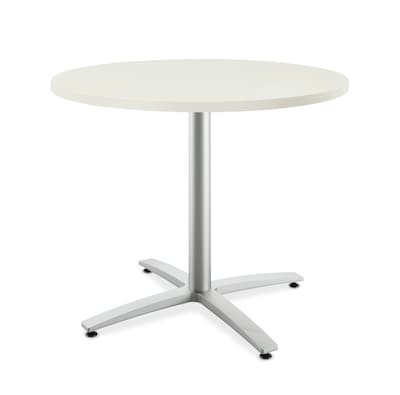 HON Between Round Table, Seated Height X-Base, 36D, Silver Mesh Laminate, Textured Silver Finish