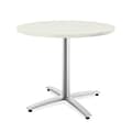 HON Between Round Table, Seated Height X-Base, 36D, Silver Mesh Laminate, Textured Silver Finish