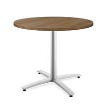 HON Between Round Table, Seated Height X-Base, 36D, Pinnacle Laminate, Textured Silver Finish