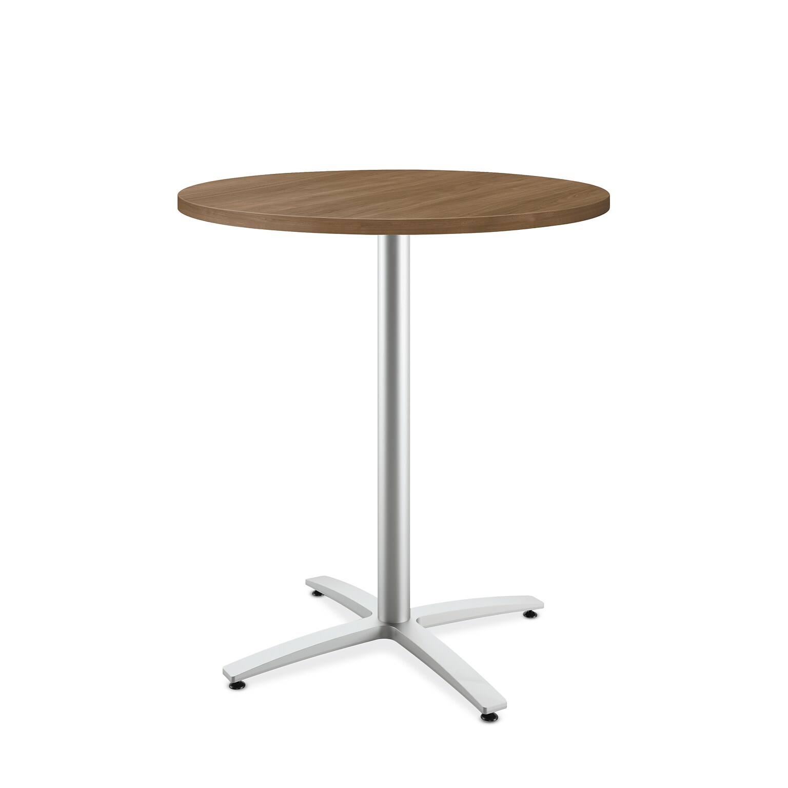 HON Between Round Table, Standing Height X-Base, 36D, Pinnacle Laminate, Textured Silver Finish