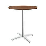 HON Between Round Table, Standing Height X-Base, 36D, Shaker Cherry Laminate/Textured Silver