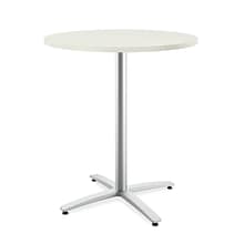 HON Between Round Table, Standing Height X-Base, 36D, Silver Mesh Laminate/Textured Silver Finish