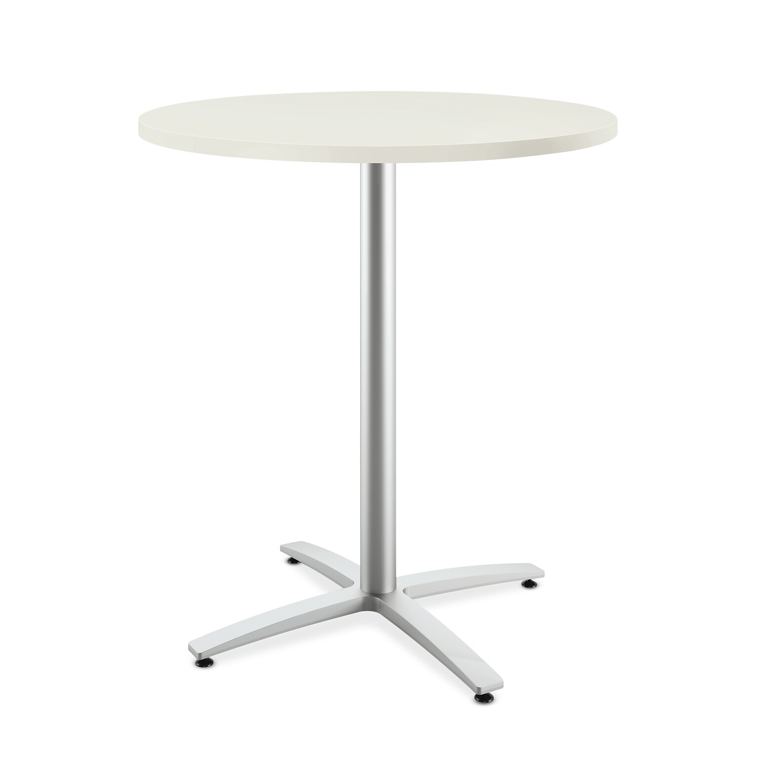 HON Between Round Table, Standing Height X-Base, 36D, Silver Mesh Laminate/Textured Silver Finish