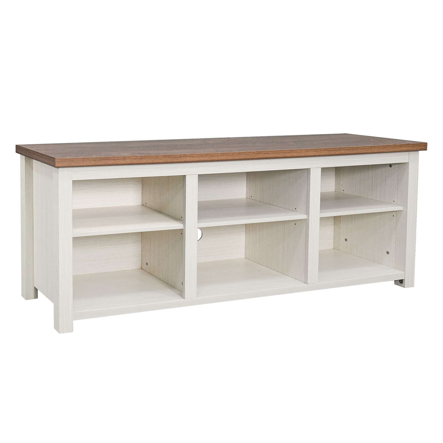 Flash Furniture Kilead Farmhouse TV Stand, Screens up to 80, White Base/Walnut Top (GCMBLK66WH)