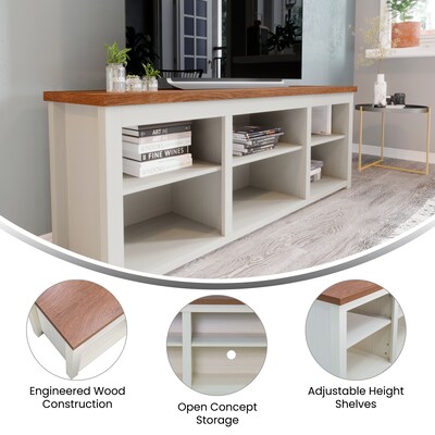 Flash Furniture Kilead Farmhouse TV Stand, Screens up to 80", White Base/Walnut Top (GCMBLK66WH)