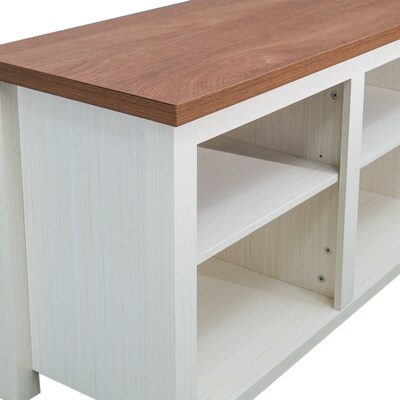Flash Furniture Kilead Farmhouse TV Stand, Screens up to 80", White Base/Walnut Top (GCMBLK66WH)