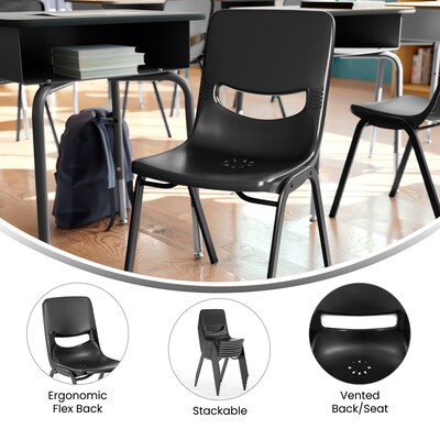Flash Furniture HERCULES Polypropylene Heavy-Duty Classroom Stack Chair, Black (SFCH003BLKBLK)