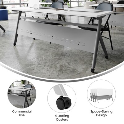 Flash Furniture Davis 72"W x 24"D Foldable Training Room Table, Laminate, White Tabletop/Gray Frame (MTM7224YLEGWG)