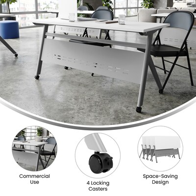 Flash Furniture Davis 60"W x 24"D Foldable Training Room Table, Laminate, White Tabletop/Gray Frame (MTM6024YLEGWG)