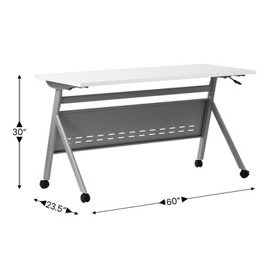 Flash Furniture Davis 60"W x 24"D Foldable Training Room Table, Laminate, White Tabletop/Gray Frame (MTM6024YLEGWG)