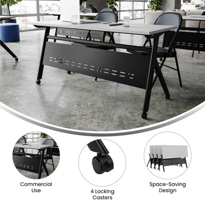 Flash Furniture Davis 60"W x 24"D Foldable Training Room Table, Laminate, Gray Tabletop/Black Frame (MTM6024YLEGGB)