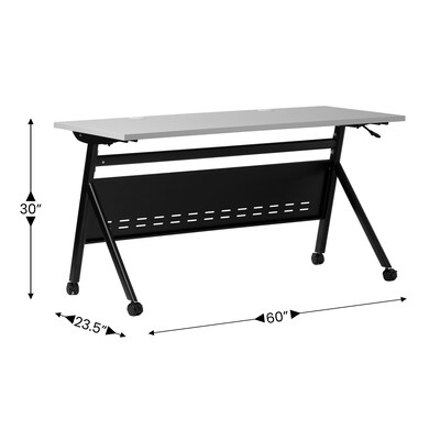 Flash Furniture Davis 60"W x 24"D Foldable Training Room Table, Laminate, Gray Tabletop/Black Frame (MTM6024YLEGGB)