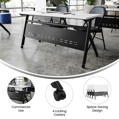 Flash Furniture Davis 60"W x 24"D Foldable Training Room Table, Laminate, White Tabletop/Black Frame (MTM6024YLEGWB)