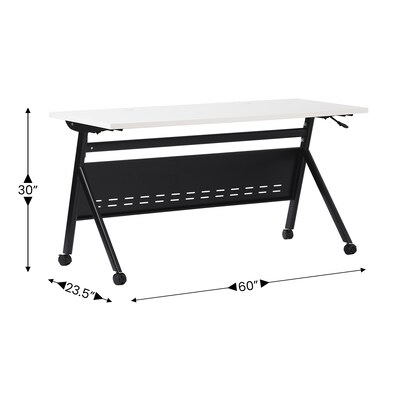 Flash Furniture Davis 60"W x 24"D Foldable Training Room Table, Laminate, White Tabletop/Black Frame (MTM6024YLEGWB)