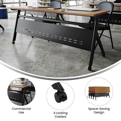 Flash Furniture Davis 72"W x 24"D Foldable Training Room Table, Laminate, Walnut Tabletop/Black Frame (MTM7224YLEGWLNB)