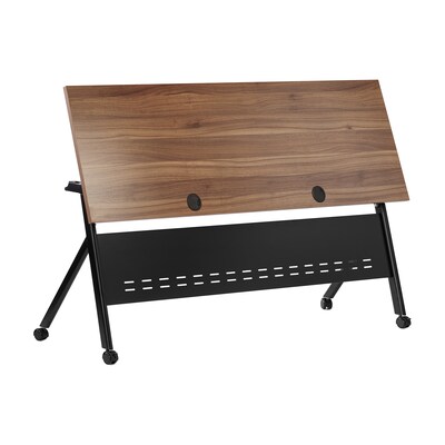 Flash Furniture Davis 72"W x 24"D Foldable Training Room Table, Laminate, Walnut Tabletop/Black Frame (MTM7224YLEGWLNB)