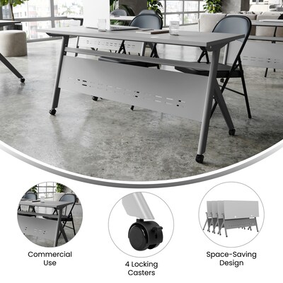 Flash Furniture Davis 60"W x 24"D Foldable Training Room Table, Laminate, Gray Tabletop/Gray Frame (MTM6024YLEGGG)