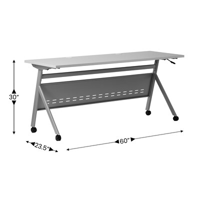 Flash Furniture Davis 60"W x 24"D Foldable Training Room Table, Laminate, Gray Tabletop/Gray Frame (MTM6024YLEGGG)