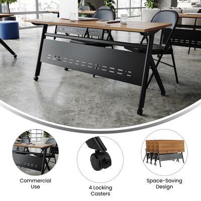 Flash Furniture Davis 60"W x 24"D Foldable Training Room Table, Laminate, Walnut Tabletop/Black Frame (MTM6024YLEGWLNB)
