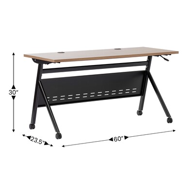 Flash Furniture Davis 60"W x 24"D Foldable Training Room Table, Laminate, Walnut Tabletop/Black Frame (MTM6024YLEGWLNB)