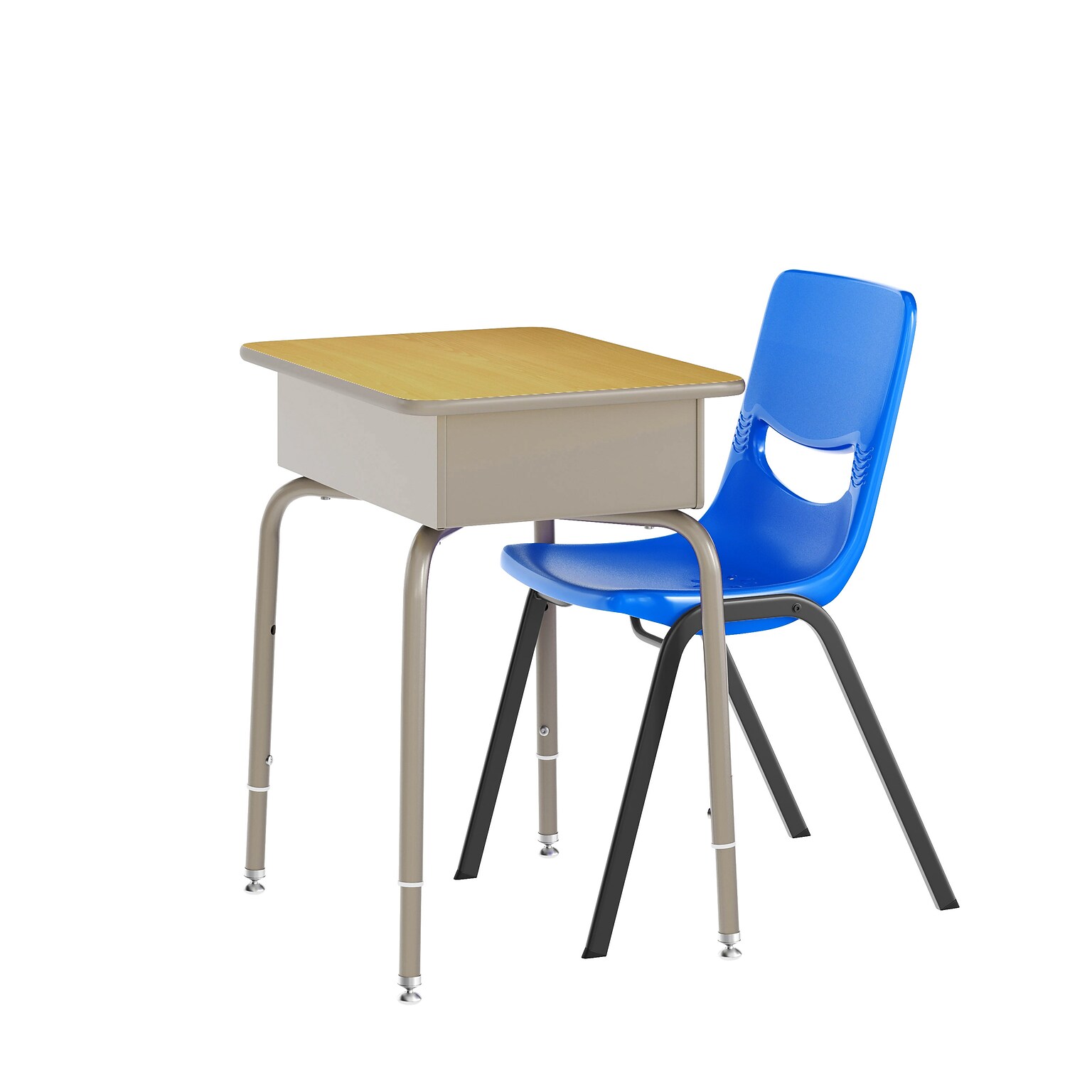 Flash Furniture HERCULES 24W Student Desk with Classroom Stack Chair, Maple Desktop/Silver Frame/Navy Chair (FDDESKGMPSCH3NB)