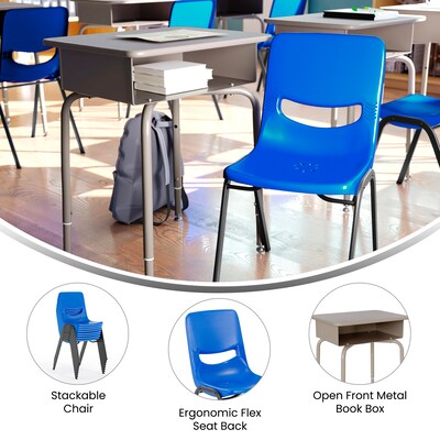 Flash Furniture HERCULES 24"W Student Desk with Classroom Stack Chair, Granite Desktop/Silver Frame/Navy Chair (FDDESKGYGSCH3NB)