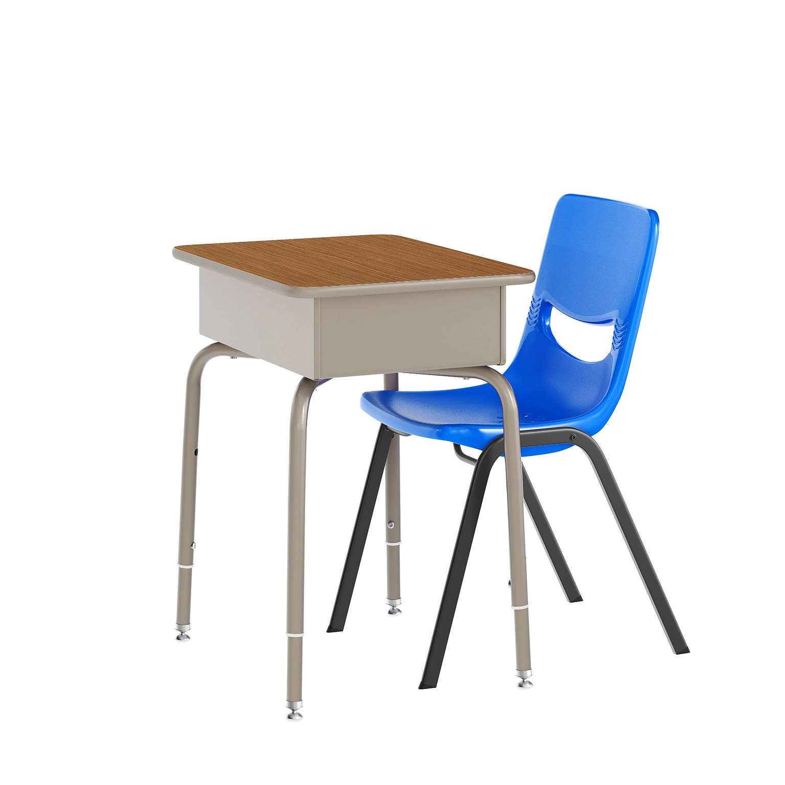 Flash Furniture HERCULES 24W Student Desk with Classroom Stack Chair, Walnut Desktop/Silver Frame/Navy Chair (FDDESKGWASCH3NB)