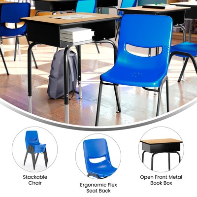 Flash Furniture HERCULES 24"W Student Desk with Classroom Stack Chair, Natural Desktop/Black Frame/Navy Chair (FDDESKNABSCH3NB)