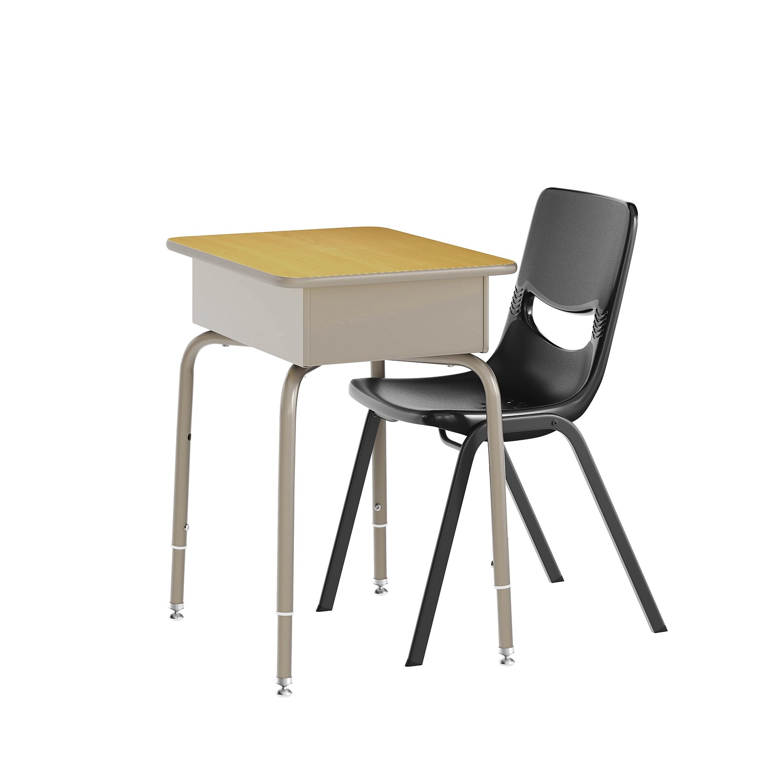 Flash Furniture HERCULES 24W Student Desk with Classroom Stack Chair, Maple Desktop/Silver Frame/Black Chair (FDDESKGMPSCH3BB)