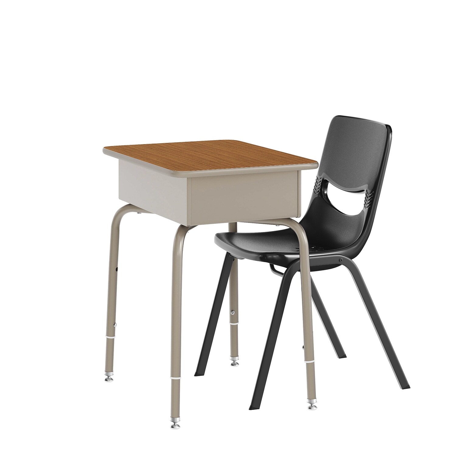 Flash Furniture HERCULES 24W Student Desk with Classroom Stack Chair, Walnut Desktop/Silver Frame/Black Chair (FDDESKGWASCH3BB)