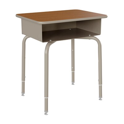 Flash Furniture HERCULES 24"W Student Desk with Classroom Stack Chair, Walnut Desktop/Silver Frame/Black Chair (FDDESKGWASCH3BB)