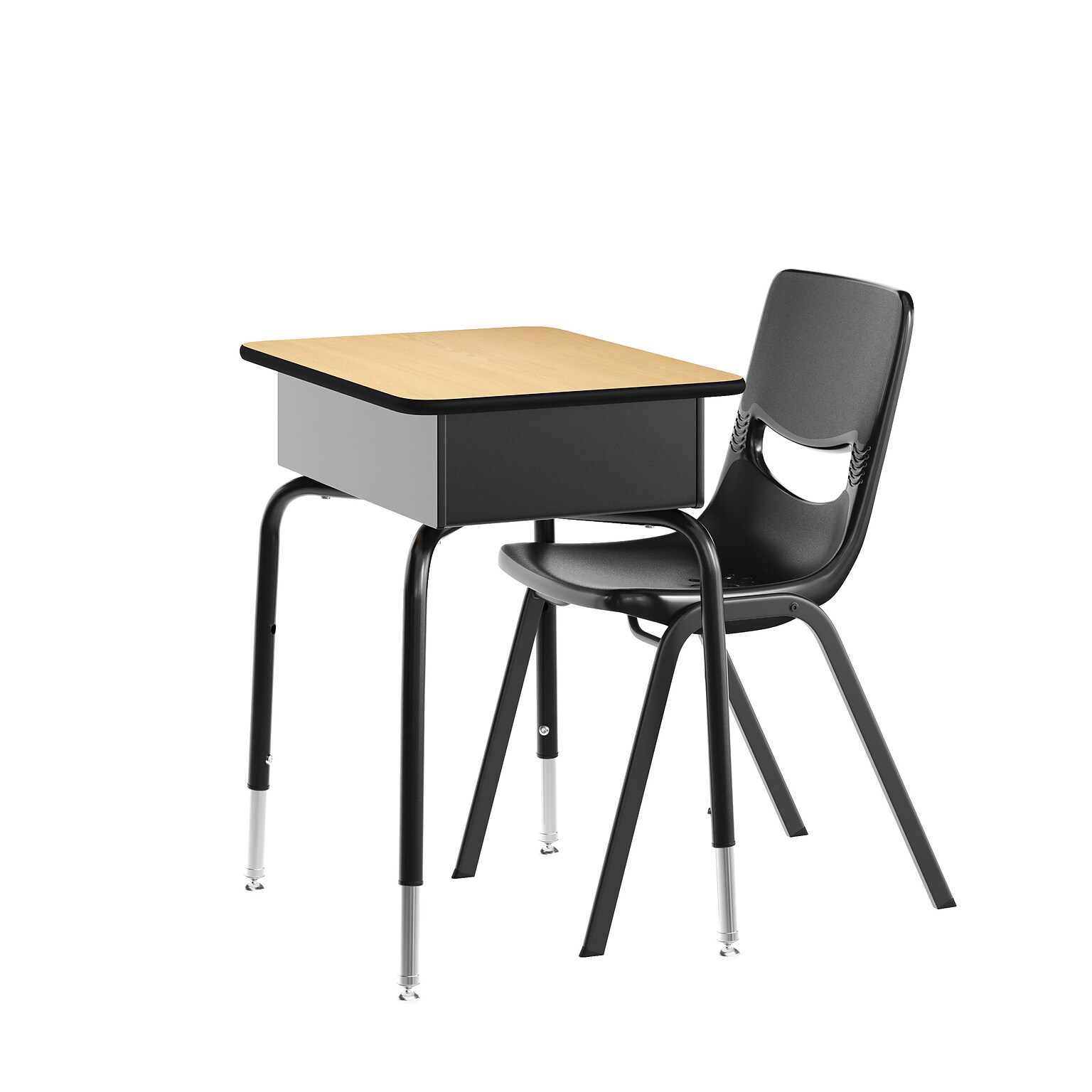 Flash Furniture HERCULES 24W Student Desk with Classroom Stack Chair, Natural Desktop/Black Frame/Black Chair(FDDESKNABSCH3BB)