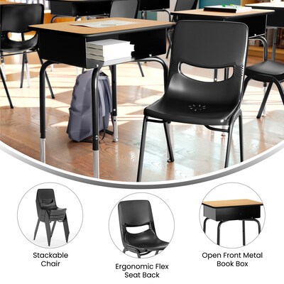 Flash Furniture HERCULES 24"W Student Desk with Classroom Stack Chair, Natural Desktop/Black Frame/Black Chair(FDDESKNABSCH3BB)